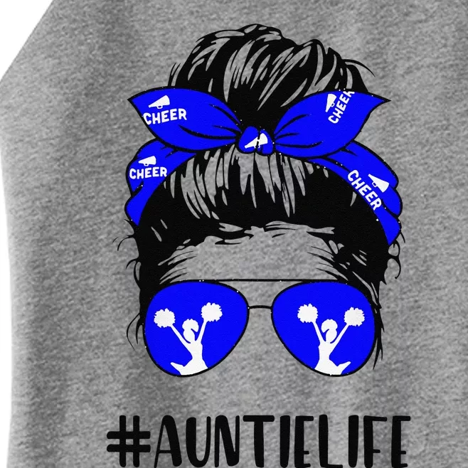 Cheer Auntie Life Messy Bun Hair Cheerleading Mother's Day Women’s Perfect Tri Rocker Tank