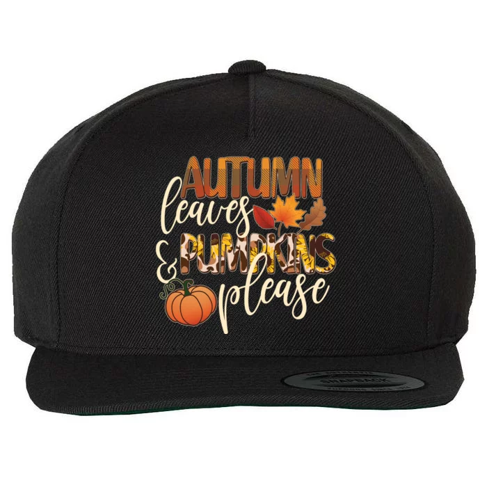 Cute Autumn Leaves And Pumpkins Please Wool Snapback Cap