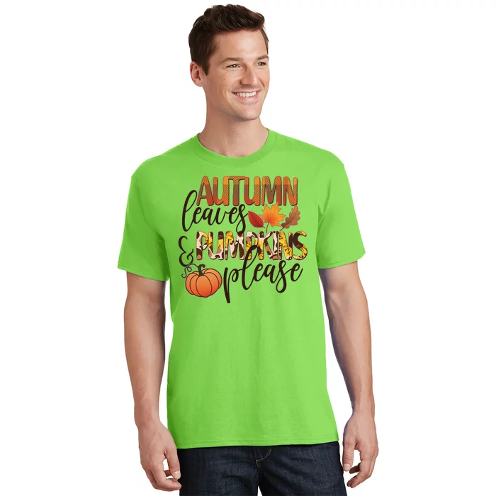 Cute Autumn Leaves And Pumpkins Please T-Shirt