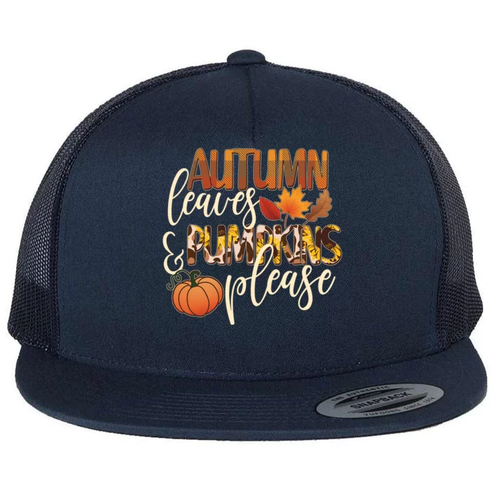 Cute Autumn Leaves And Pumpkins Please Flat Bill Trucker Hat