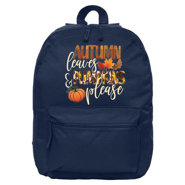 Cute Autumn Leaves And Pumpkins Please 16 in Basic Backpack