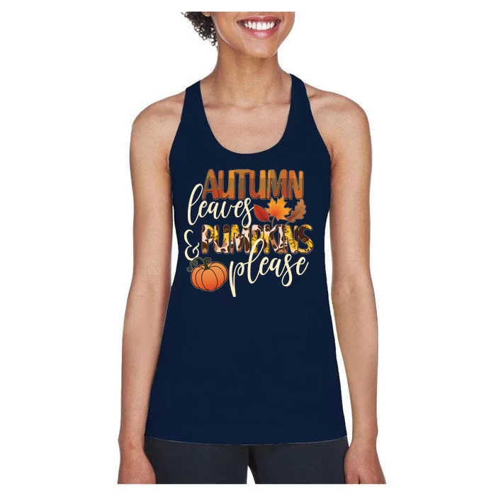 Cute Autumn Leaves And Pumpkins Please Women's Racerback Tank