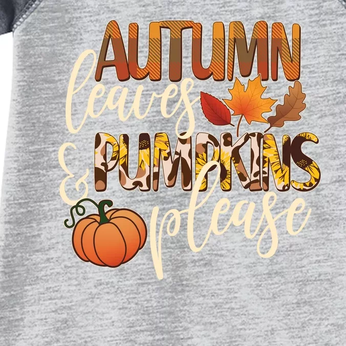 Cute Autumn Leaves And Pumpkins Please Infant Baby Jersey Bodysuit