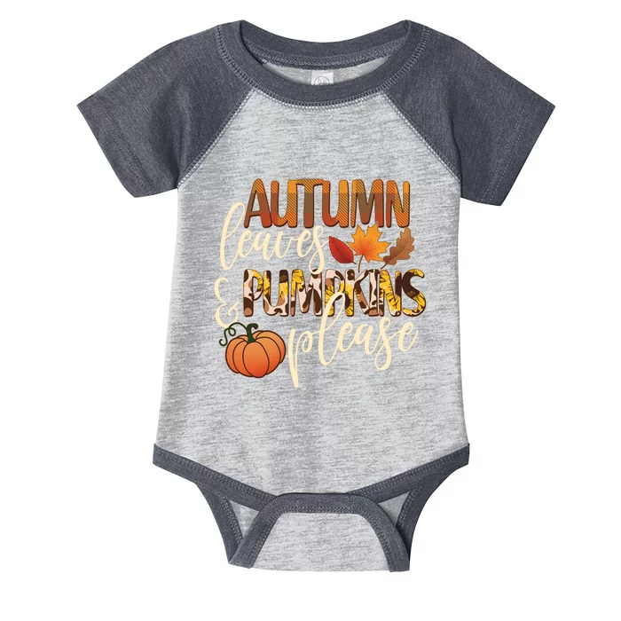 Cute Autumn Leaves And Pumpkins Please Infant Baby Jersey Bodysuit