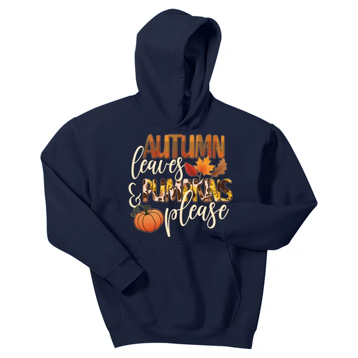 Cute Autumn Leaves And Pumpkins Please Kids Hoodie