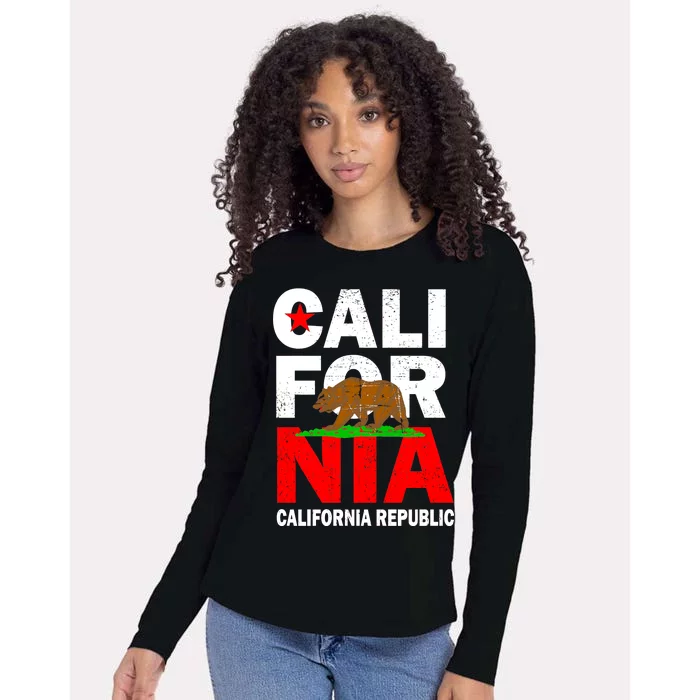 Cali California Republic Logo Womens Cotton Relaxed Long Sleeve T-Shirt