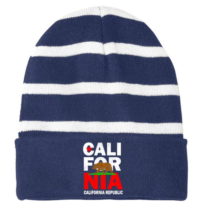 Cali California Republic Logo Striped Beanie with Solid Band