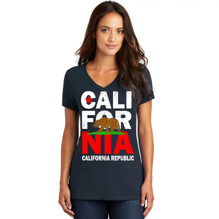 Cali California Republic Logo Women's V-Neck T-Shirt