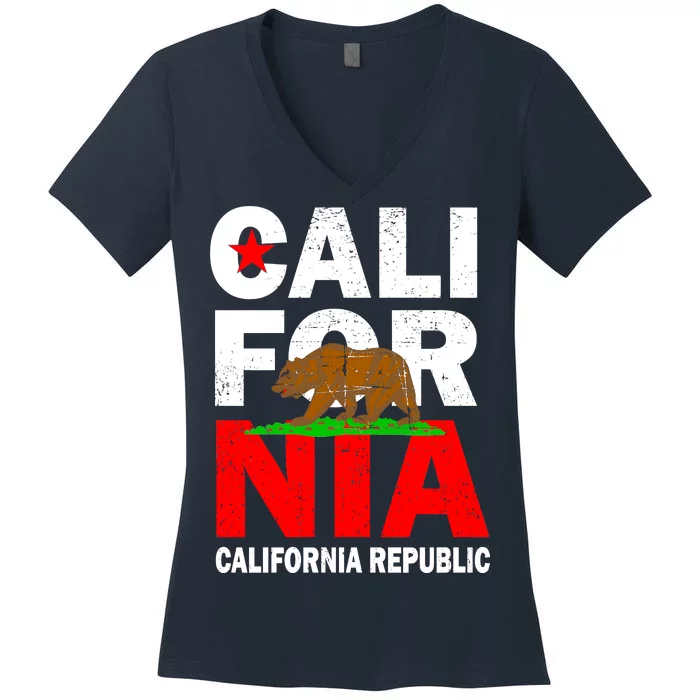 Cali California Republic Logo Women's V-Neck T-Shirt