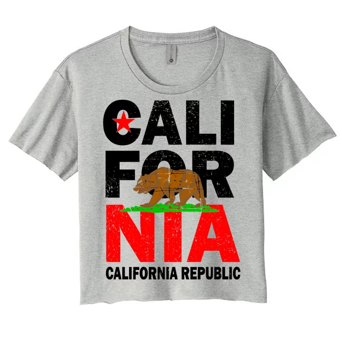 Cali California Republic Logo Women's Crop Top Tee