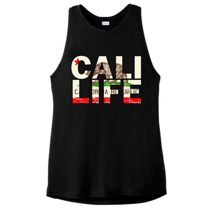 Cali Life Logo Flag Ladies Tri-Blend Wicking Tank