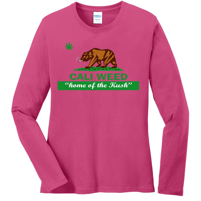 Cali Weed California Republic Flag Ladies Missy Fit Long Sleeve Shirt