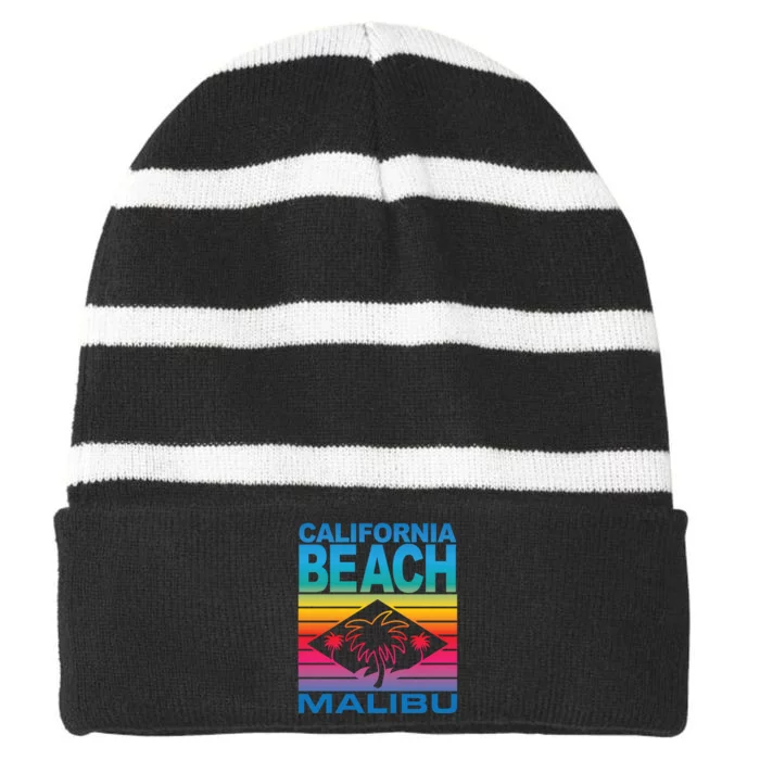 California Beach Retro Vibes Striped Beanie with Solid Band