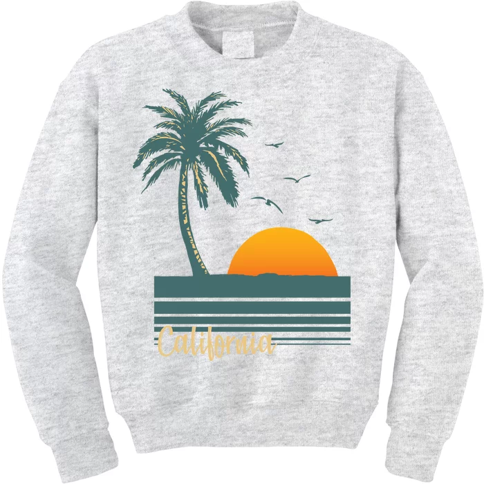 California Palm Tree Sunset Beach Kids Sweatshirt