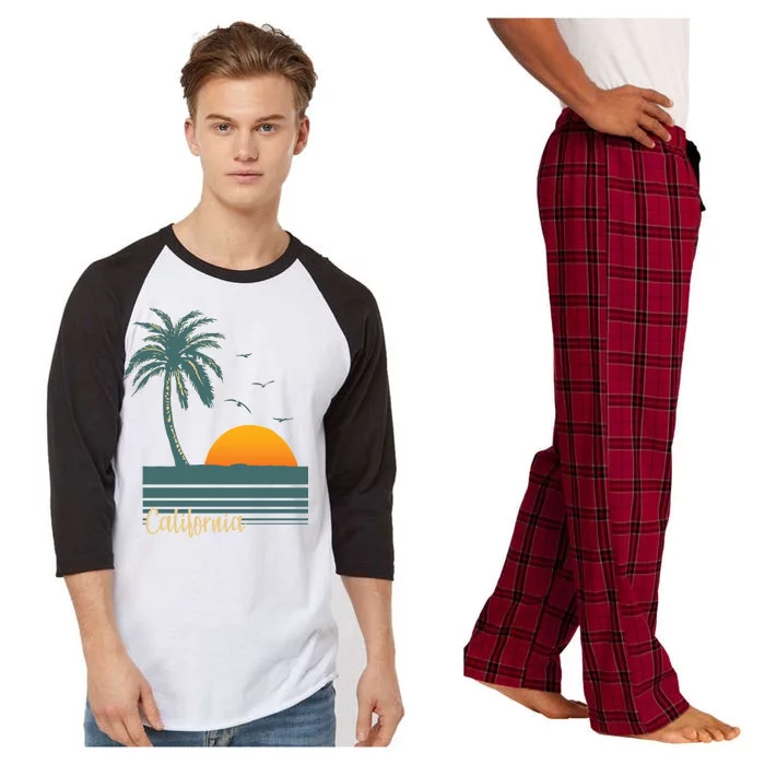 California Palm Tree Sunset Beach Raglan Sleeve Pajama Set