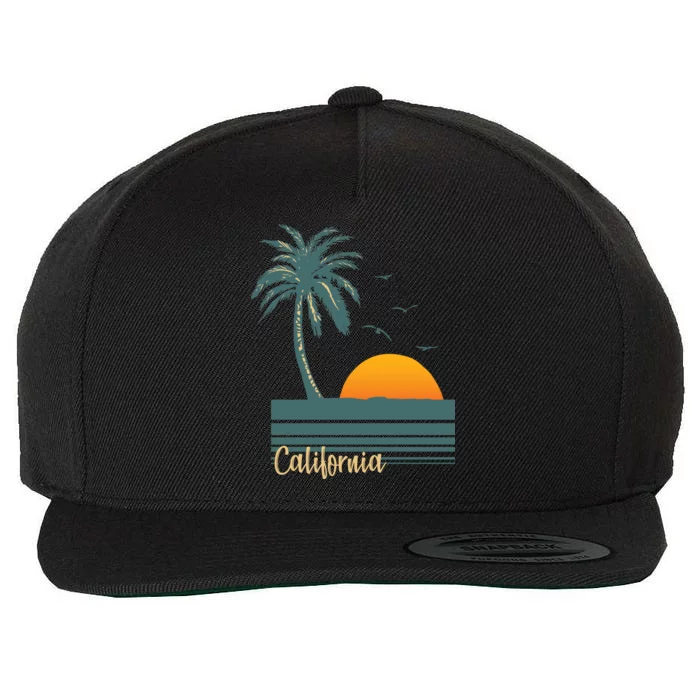 California Palm Tree Sunset Beach Wool Snapback Cap