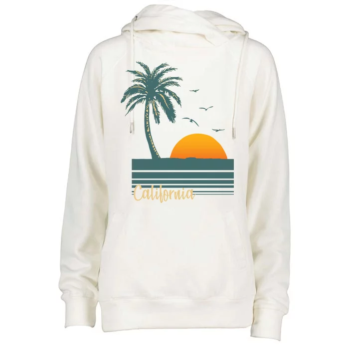 California Palm Tree Sunset Beach Womens Funnel Neck Pullover Hood