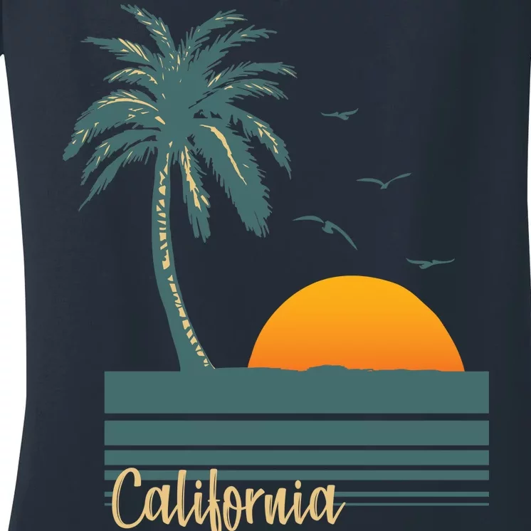 California Palm Tree Sunset Beach Women's V-Neck T-Shirt