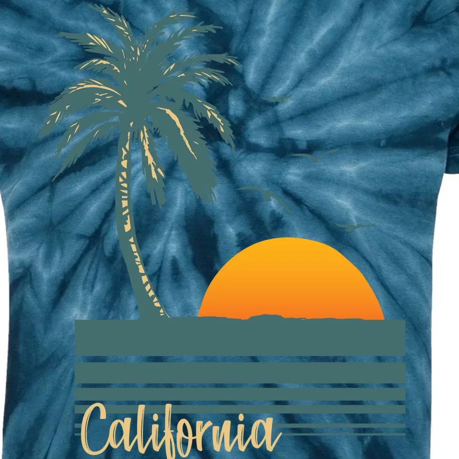 California Palm Tree Sunset Beach Kids Tie-Dye T-Shirt