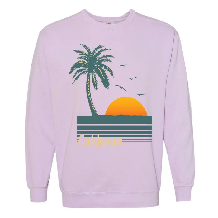 California Palm Tree Sunset Beach Garment-Dyed Sweatshirt