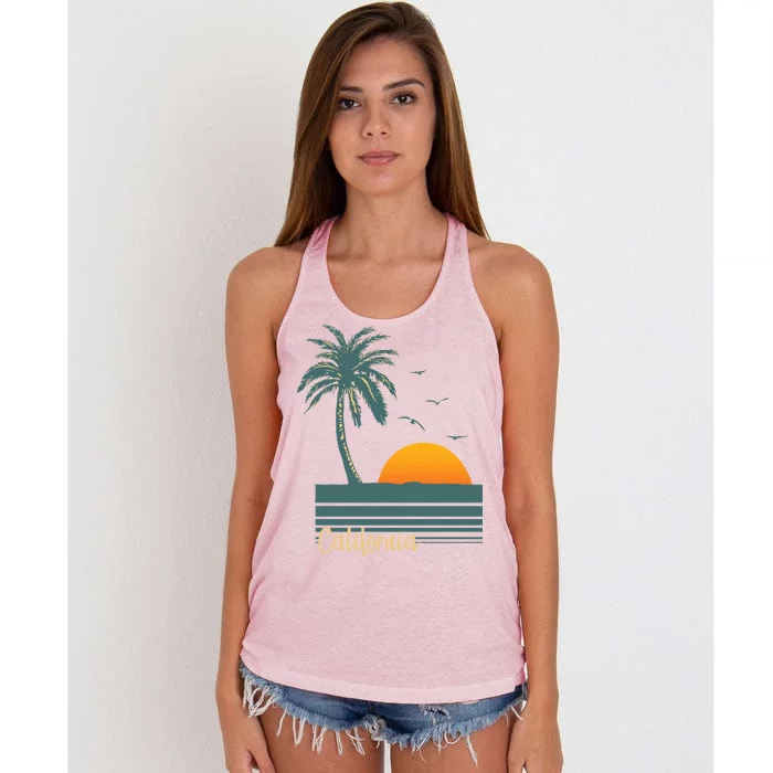 California Palm Tree Sunset Beach Women's Knotted Racerback Tank