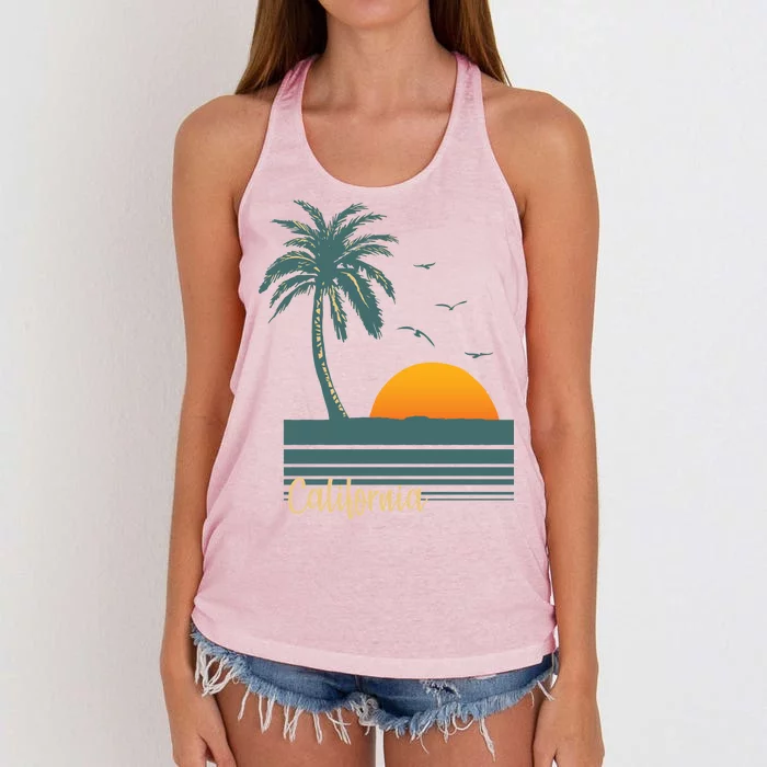 California Palm Tree Sunset Beach Women's Knotted Racerback Tank