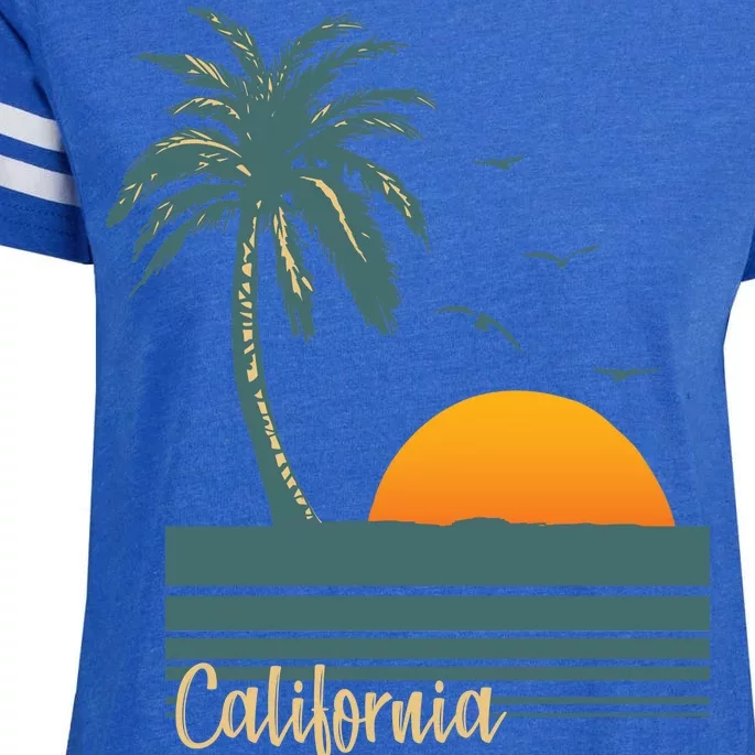 California Palm Tree Sunset Beach Enza Ladies Jersey Football T-Shirt