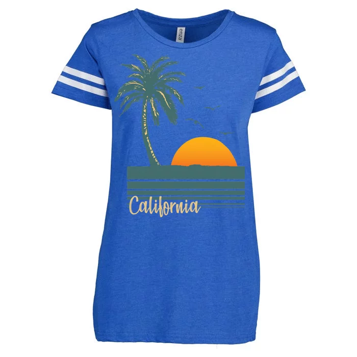 California Palm Tree Sunset Beach Enza Ladies Jersey Football T-Shirt