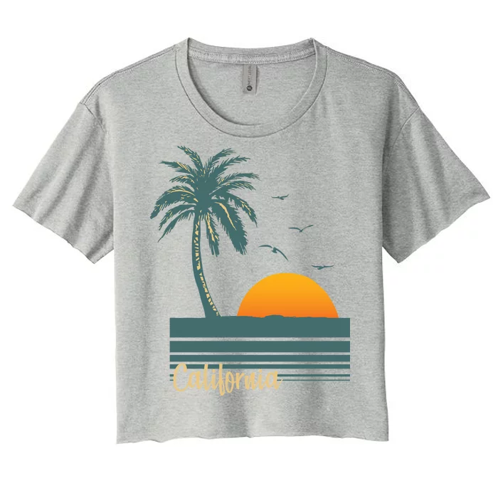 California Palm Tree Sunset Beach Women's Crop Top Tee