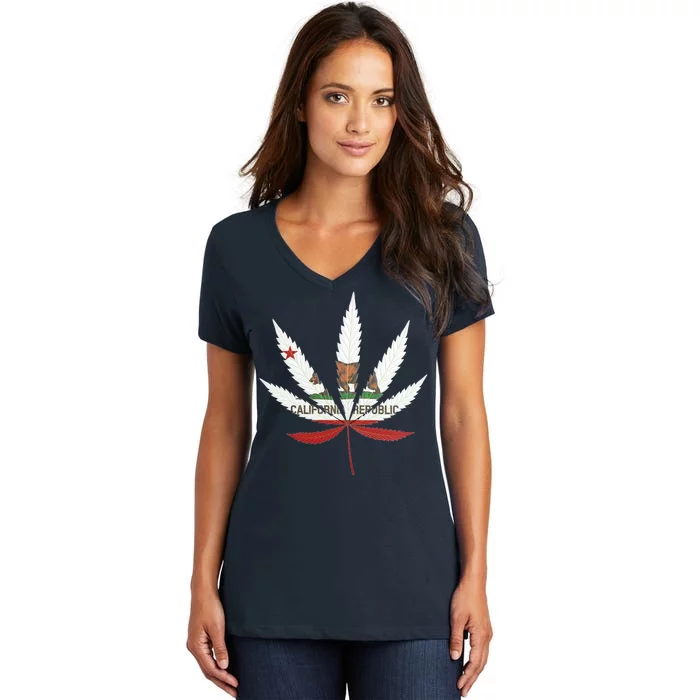 California Republic: Cali Weed Women's V-Neck T-Shirt