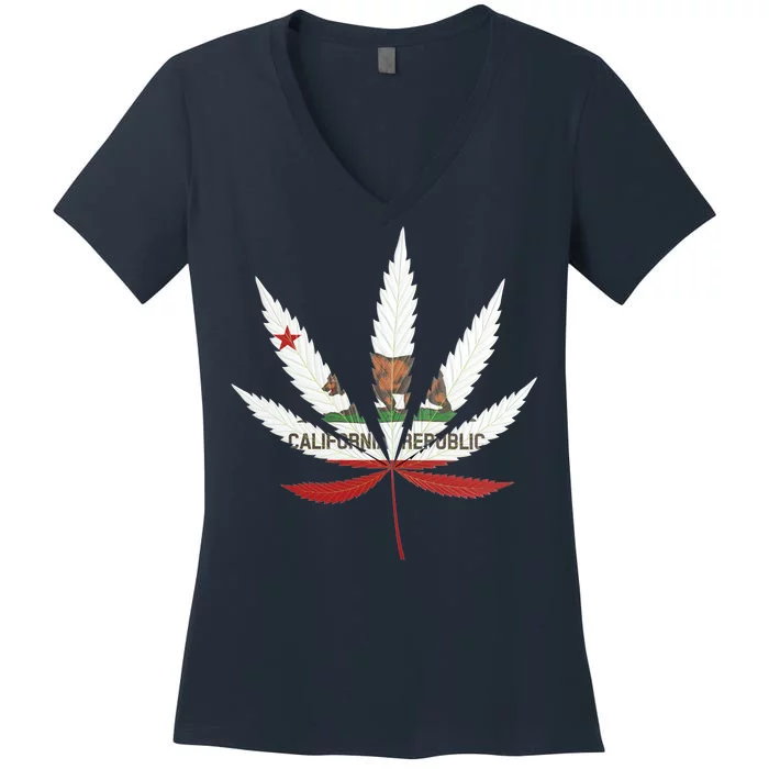 California Republic: Cali Weed Women's V-Neck T-Shirt