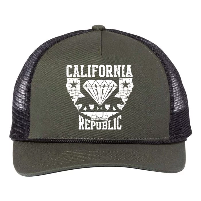 California Republic Diamond State Bear Retro Rope Trucker Hat Cap