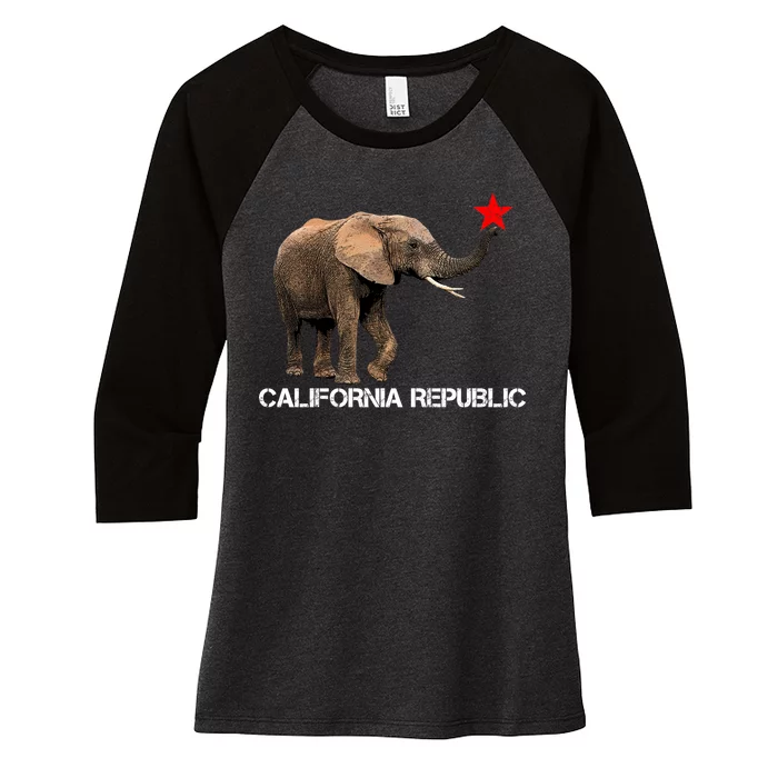 California Republic Elephant Women's Tri-Blend 3/4-Sleeve Raglan Shirt