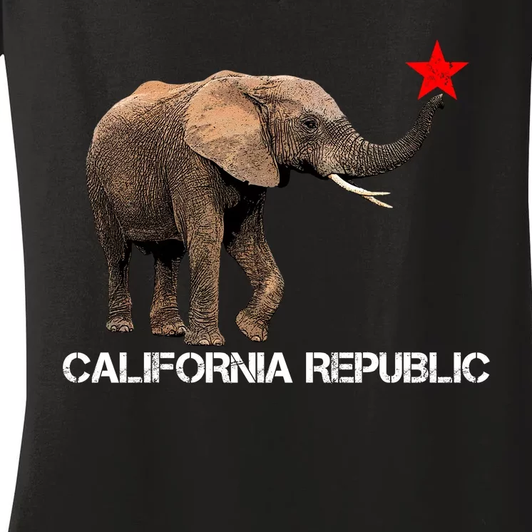 California Republic Elephant Women's V-Neck T-Shirt