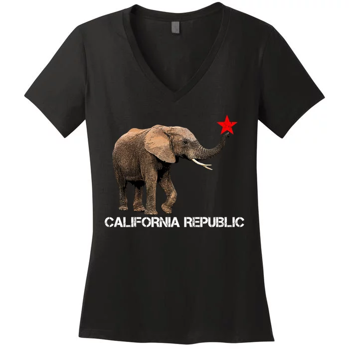 California Republic Elephant Women's V-Neck T-Shirt