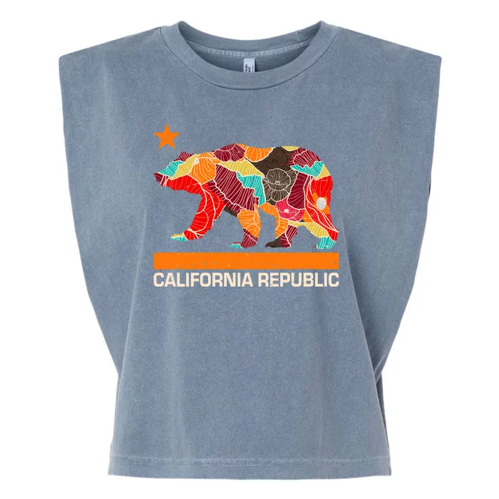 California Republic Logo Flower Floral Pattern Bear Garment-Dyed Women's Muscle Tee