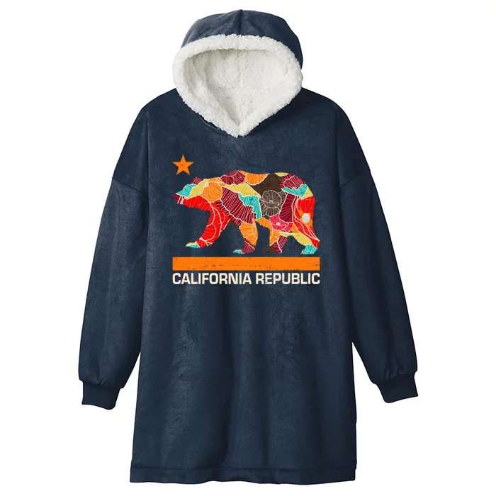 California Republic Logo Flower Floral Pattern Bear Hooded Wearable Blanket