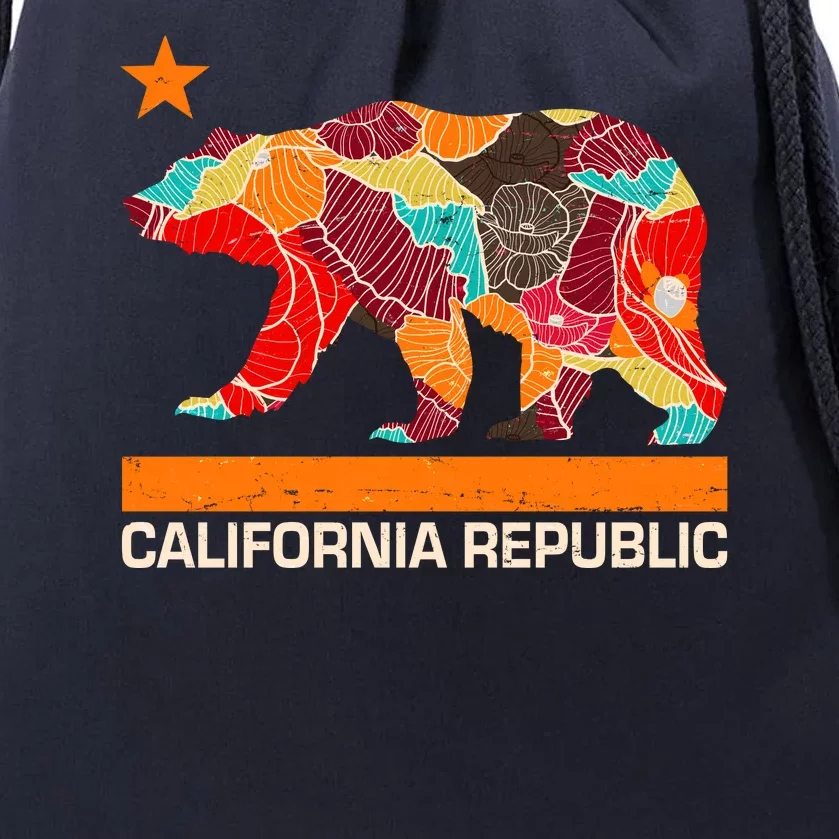 California Republic Logo Flower Floral Pattern Bear Drawstring Bag