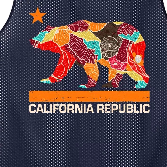 California Republic Logo Flower Floral Pattern Bear Mesh Reversible Basketball Jersey Tank