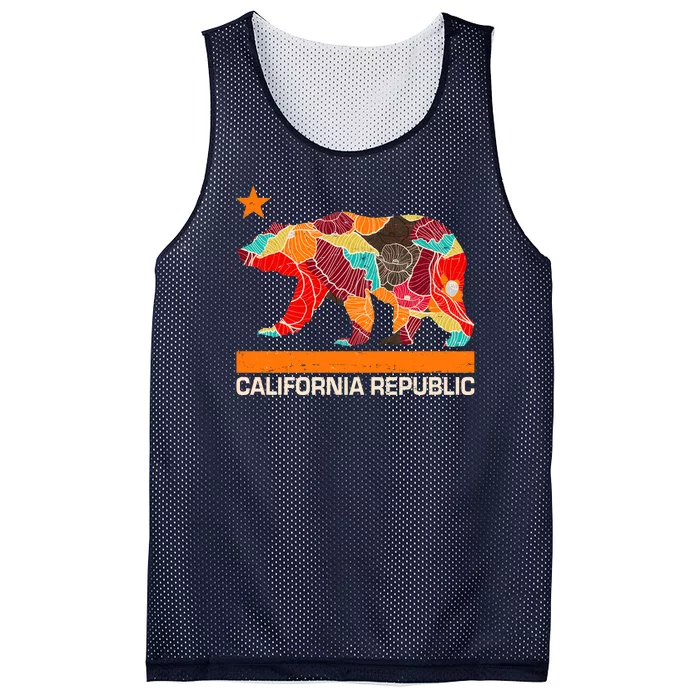 California Republic Logo Flower Floral Pattern Bear Mesh Reversible Basketball Jersey Tank