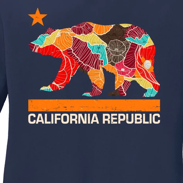 California Republic Logo Flower Floral Pattern Bear Ladies Long Sleeve Shirt