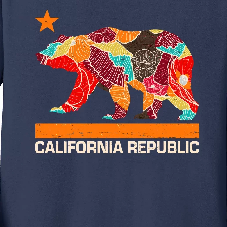 California Republic Logo Flower Floral Pattern Bear Kids Long Sleeve Shirt