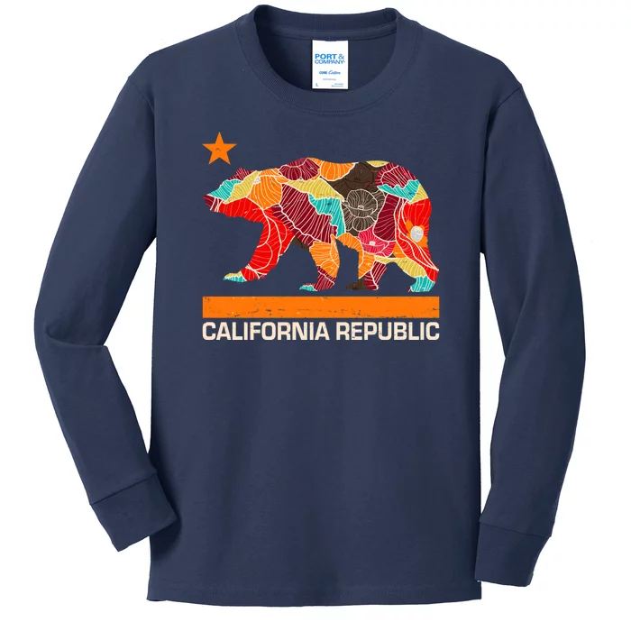 California Republic Logo Flower Floral Pattern Bear Kids Long Sleeve Shirt