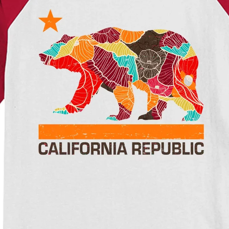 California Republic Logo Flower Floral Pattern Bear Kids Colorblock Raglan Jersey