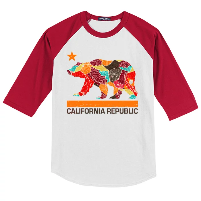 California Republic Logo Flower Floral Pattern Bear Kids Colorblock Raglan Jersey