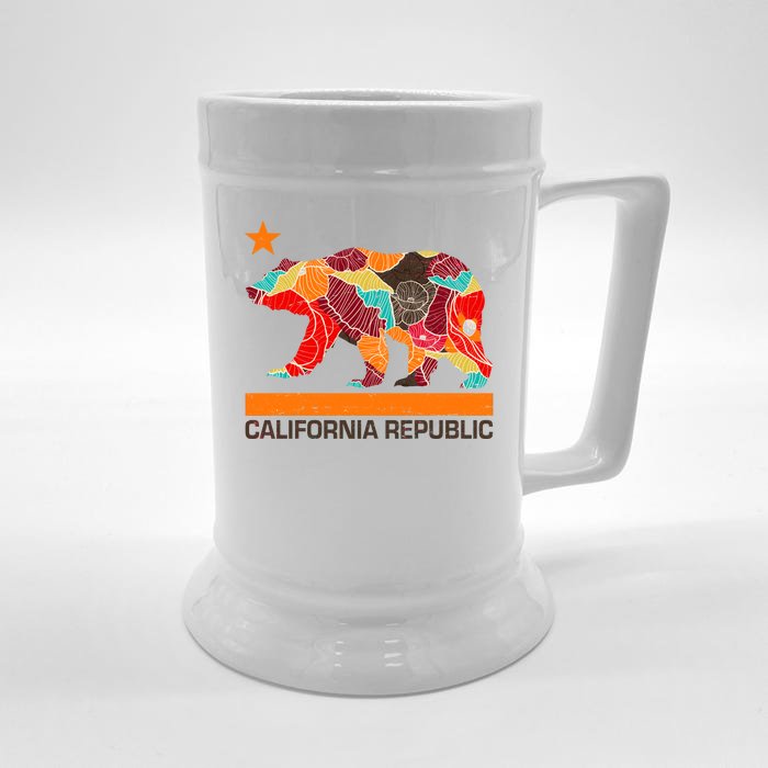 California Republic Logo Flower Floral Pattern Bear Front & Back Beer Stein