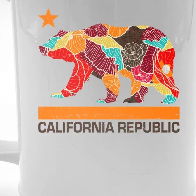 California Republic Logo Flower Floral Pattern Bear Front & Back Beer Stein