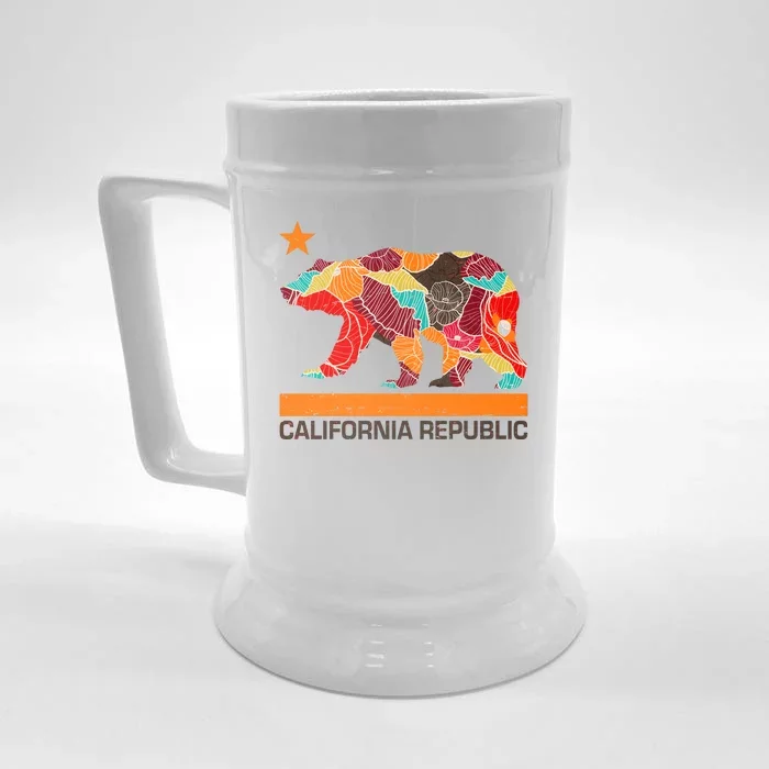 California Republic Logo Flower Floral Pattern Bear Front & Back Beer Stein