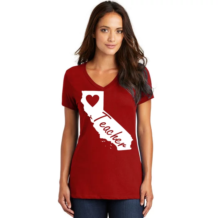 California State Teacher Red For Ed Women's V-Neck T-Shirt