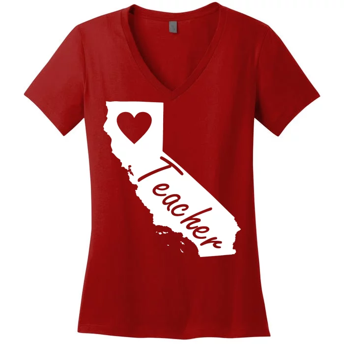 California State Teacher Red For Ed Women's V-Neck T-Shirt